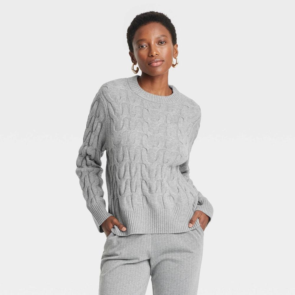 Womens Cable Crewneck Pullover Sweater - A New Day M Product Image