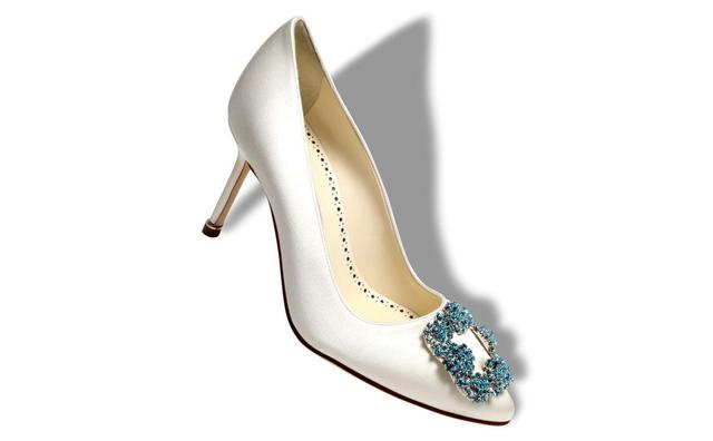 HANGISI BRIDE 70 White Satin Jewel Buckle Pumps Product Image