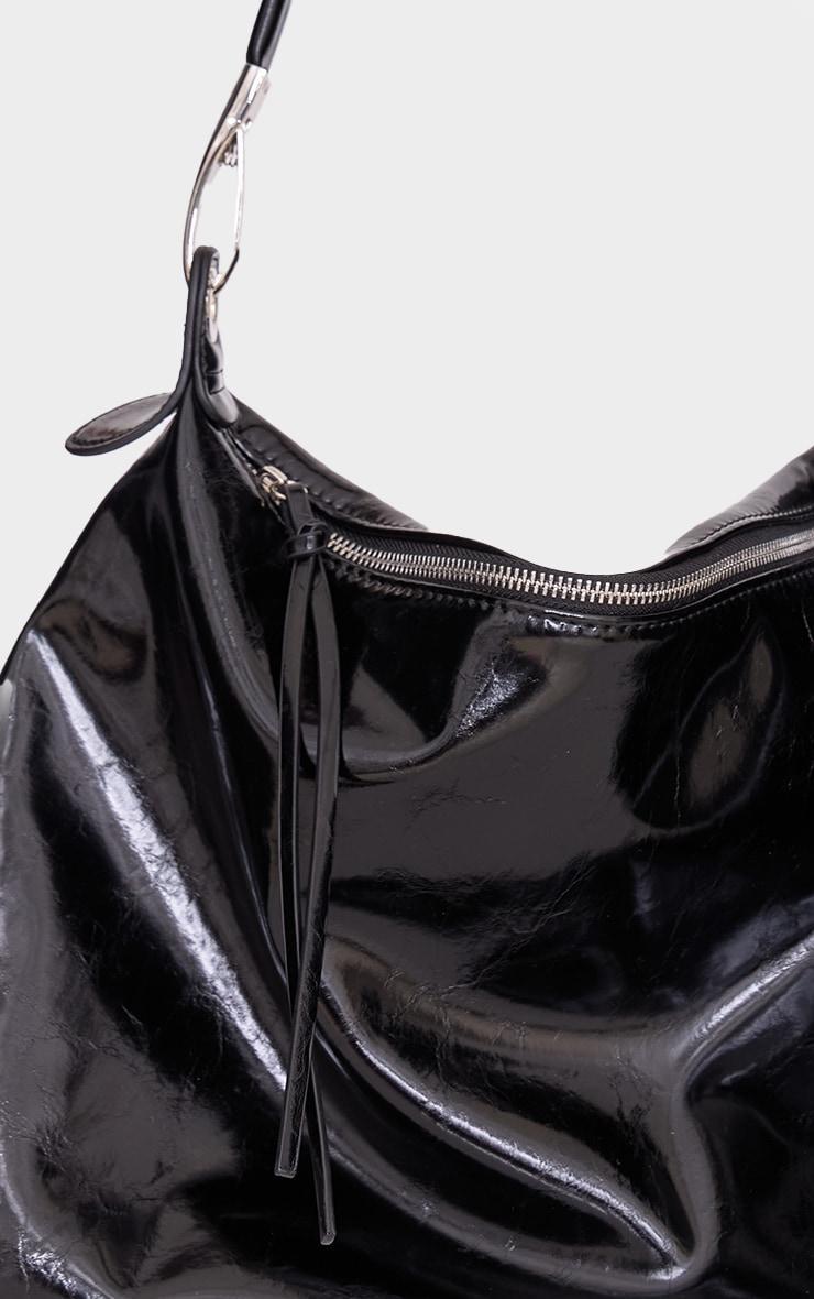 Black Crinkle Patent PU Oversized Slouchy Tote Bag Product Image