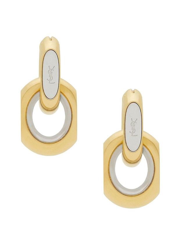 Saint Laurent - Logo-engraved Duo Link Earrings - Womens - Gold Silver Product Image