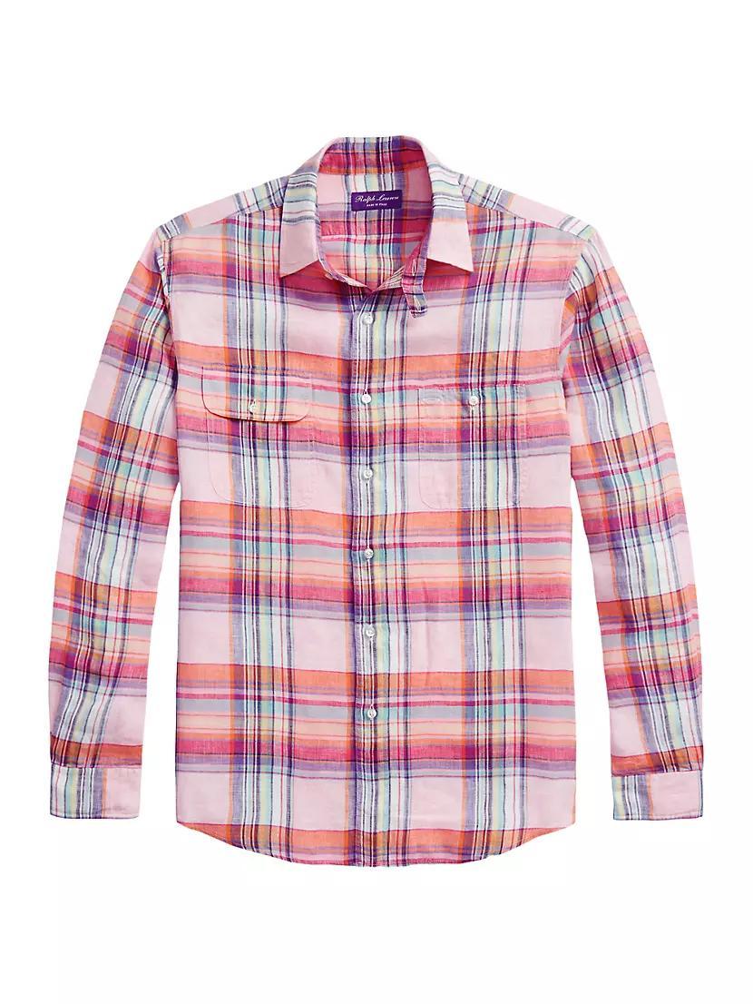 Plaid Linen Long-Sleeve Sport Shirt Product Image