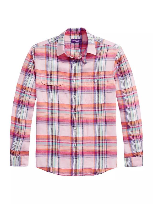 Plaid Linen Long-Sleeve Sport Shirt Product Image