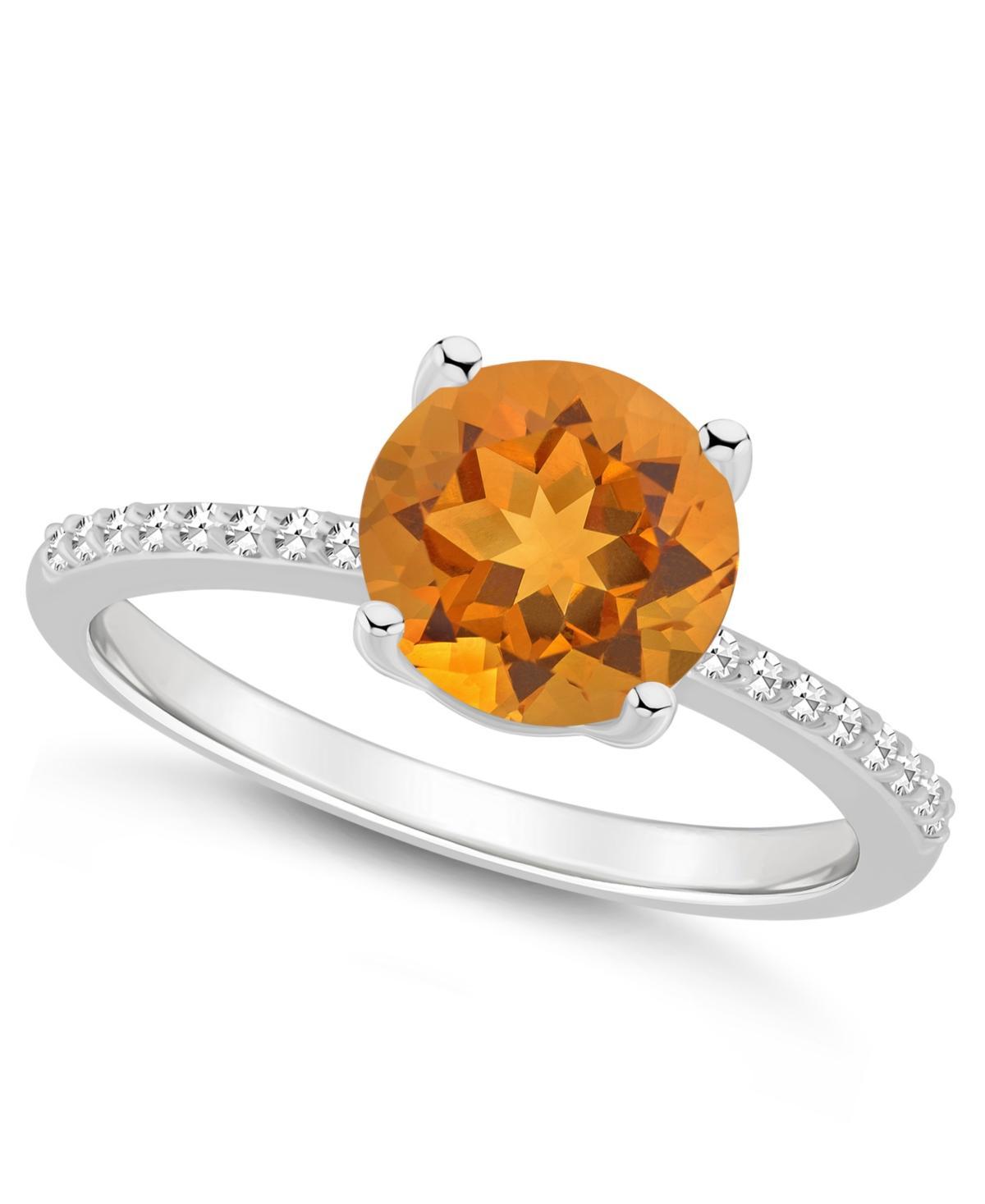 Alyson Layne Sterling Silver 8 mm Round Gemstone & 1/10 Carat T.W. Diamond Ring, Womens Citrine Product Image