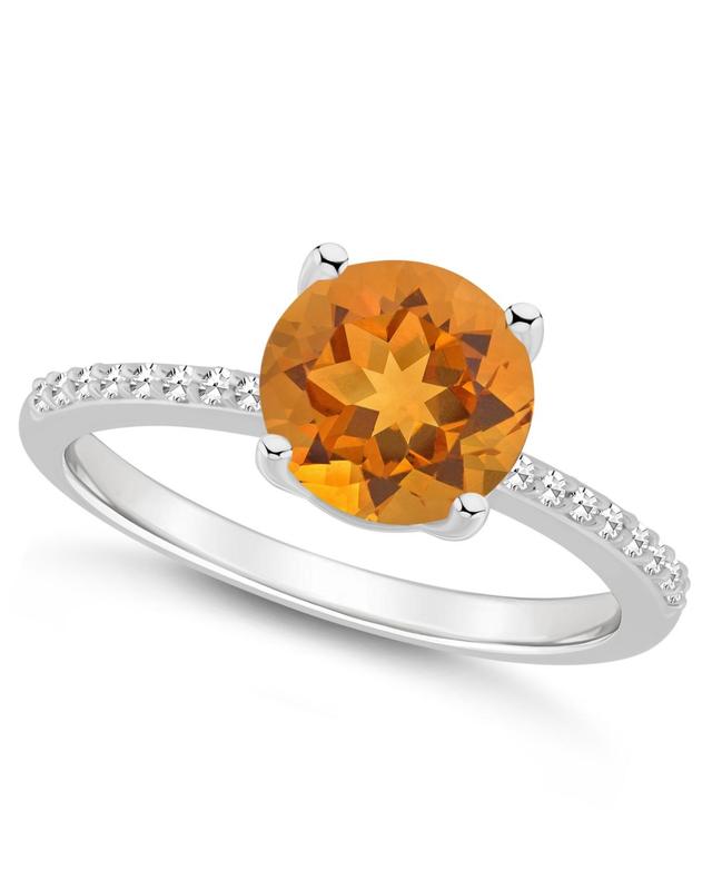 Alyson Layne Sterling Silver 8 mm Round Gemstone & 1/10 Carat T.W. Diamond Ring, Womens Citrine Product Image