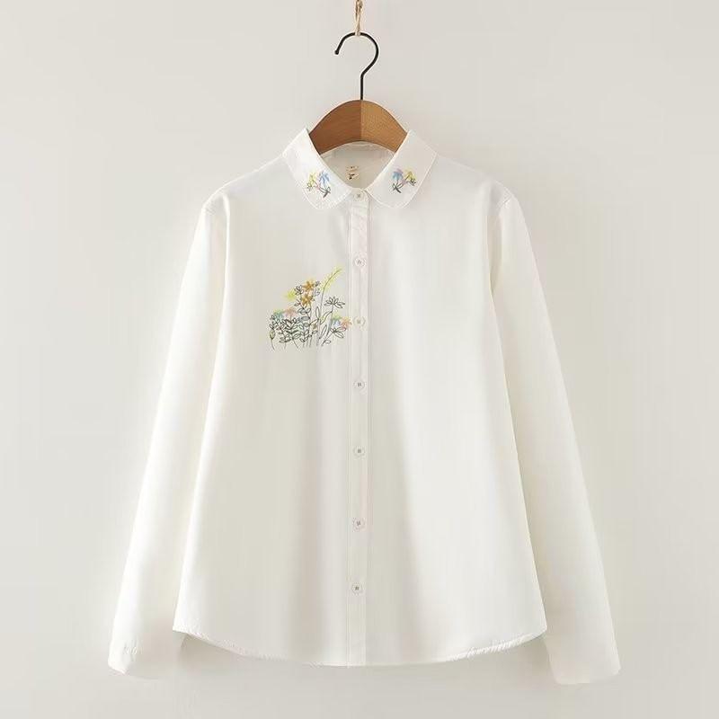 Long Sleeve Collared Floral Embroidered Shirt Product Image