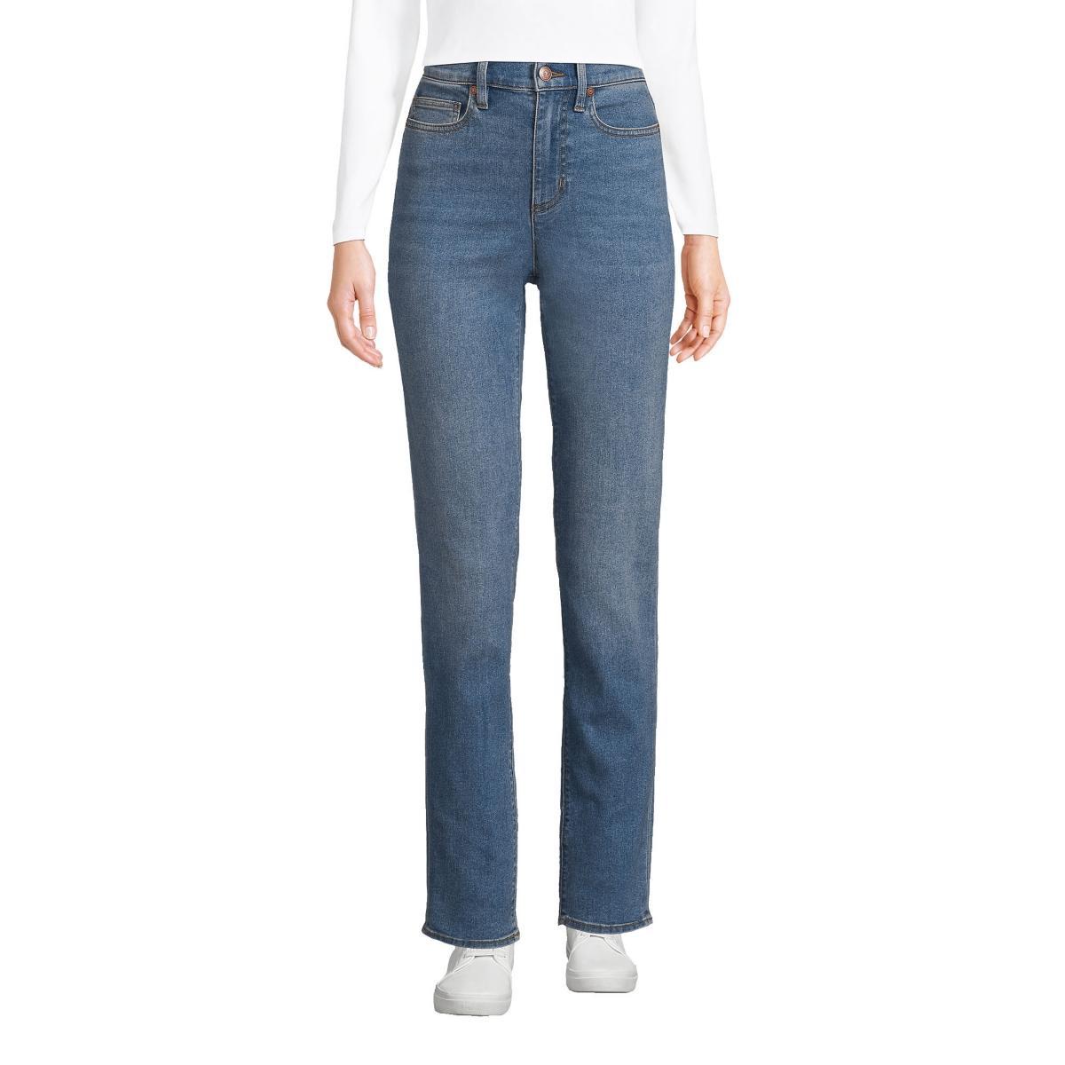 Womens Tall Lands End Recover High-Rise Straight-Leg Jeans Blue Product Image