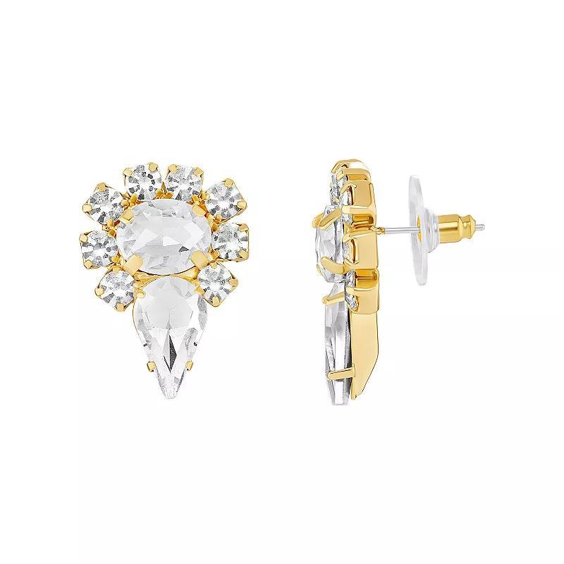 Emberly Gold Tone Glass Stone Oval Pointy Stud Earrings, Womens, White Product Image