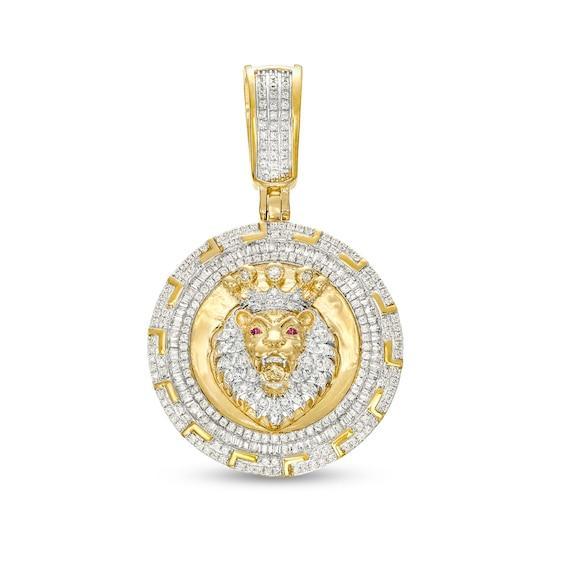 Men's 1 CT. T.w. Diamond and Lab-Created Ruby Lion Medallion Charm in 10K Gold Product Image