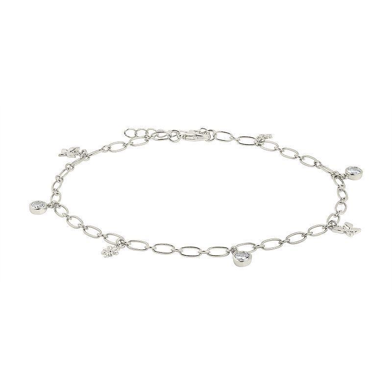 MC Collective Cubic Zirconia Butterfly & Blossom Anklet, Womens Silver Tone Product Image