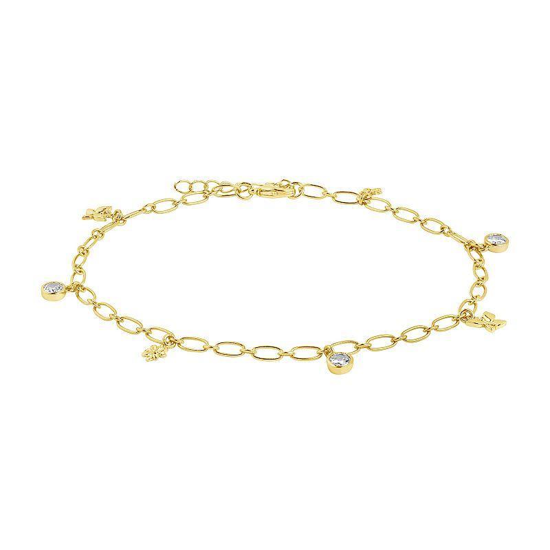 MC Collective Cubic Zirconia Butterfly & Blossom Anklet, Womens Gold Tone Product Image