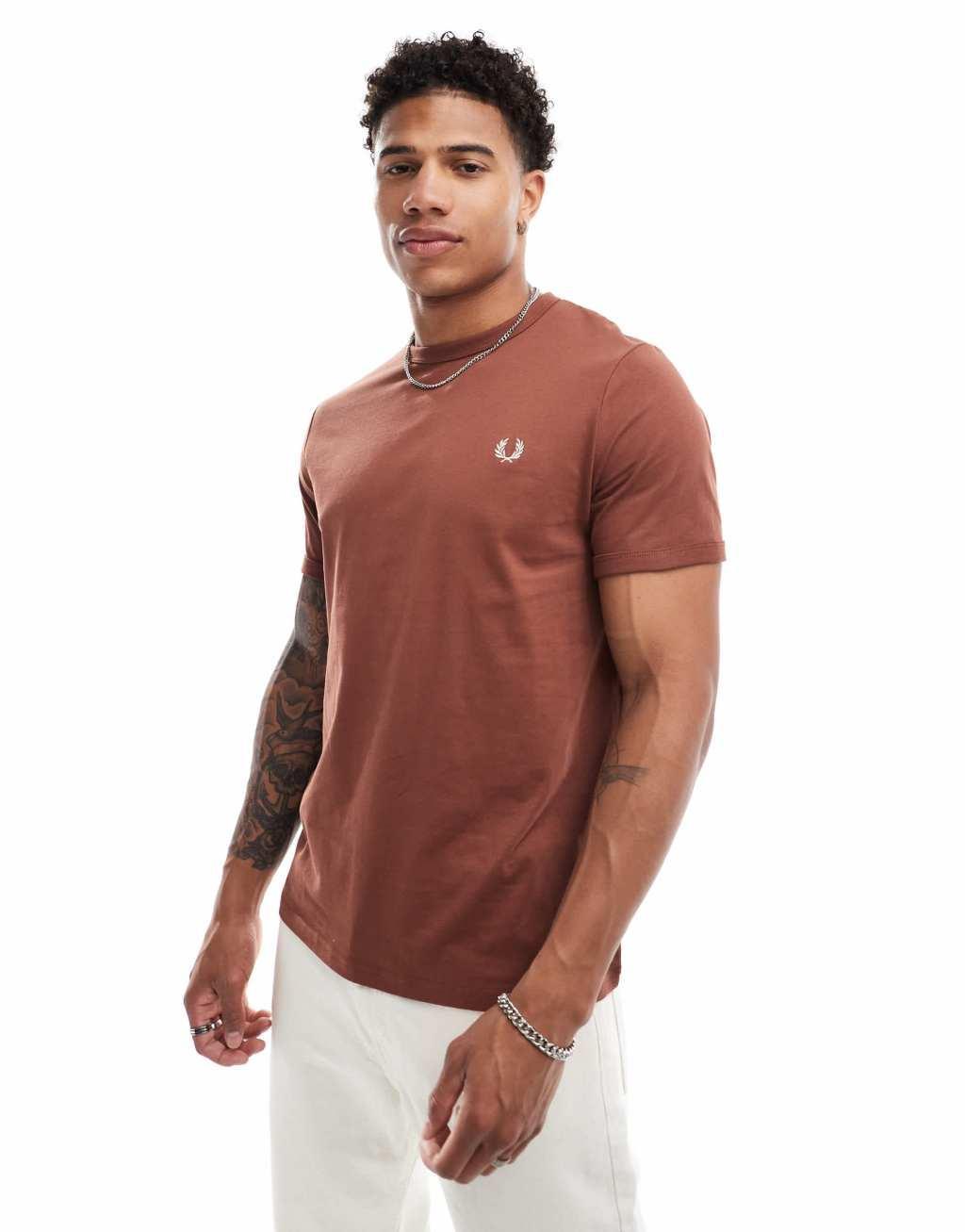 Fred Perry ringer T-shirt in clay brown product image