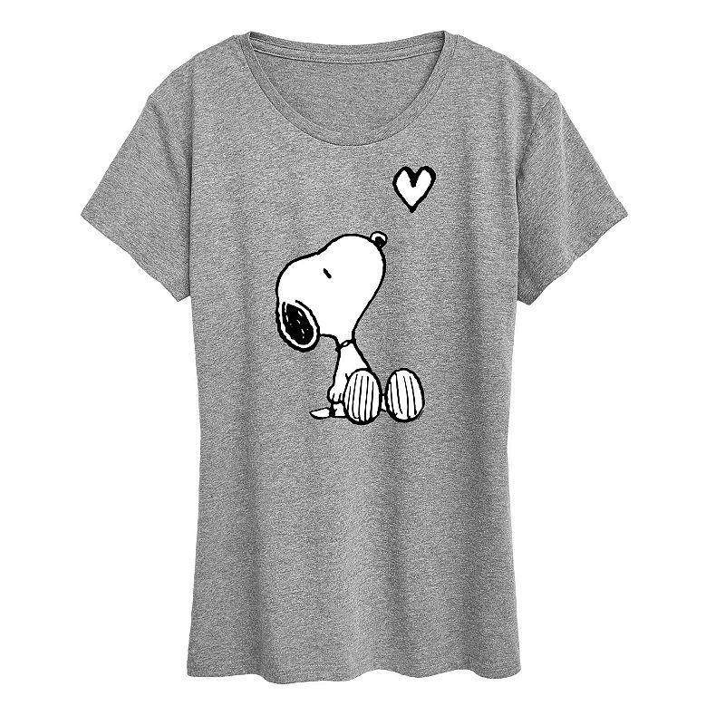 Womens Peanuts White Snoopy Heart Graphic Tee, Girls Grey Gray Product Image