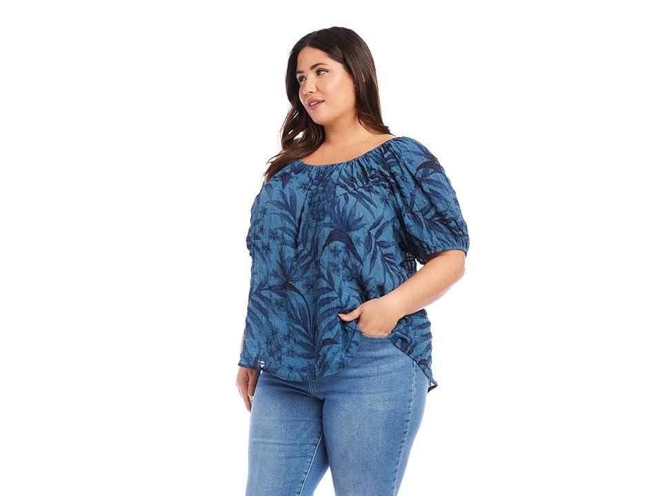 Karen Kane Plus Size Peasant Top (Print) Women's Clothing Product Image