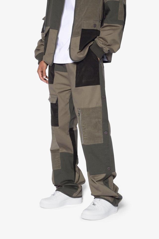 Dual Patchwork Cargo Pants - Olive Product Image