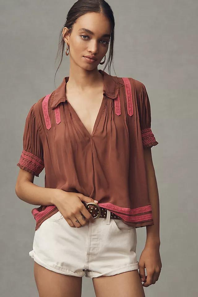 By Anthropologie Short-Sleeve Sheer Blouse Product Image