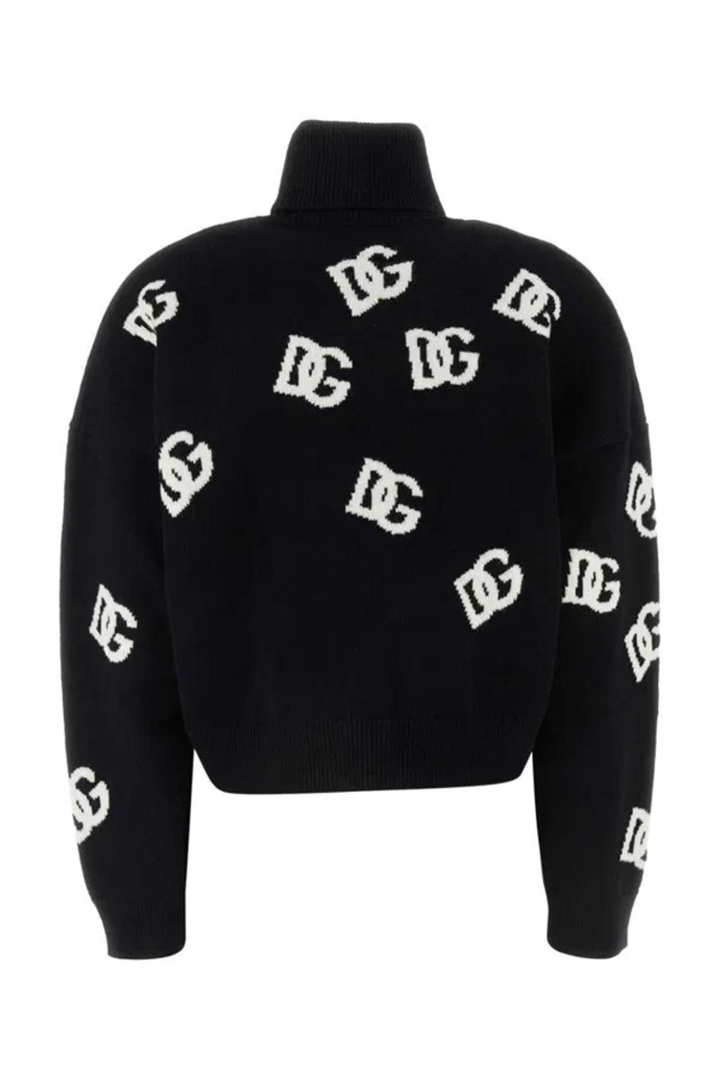 DOLCE & GABBANA Cropped Virgin Wool Sweater With Iconic Logo Design And Elegant Turtleneck In Multicolor Product Image