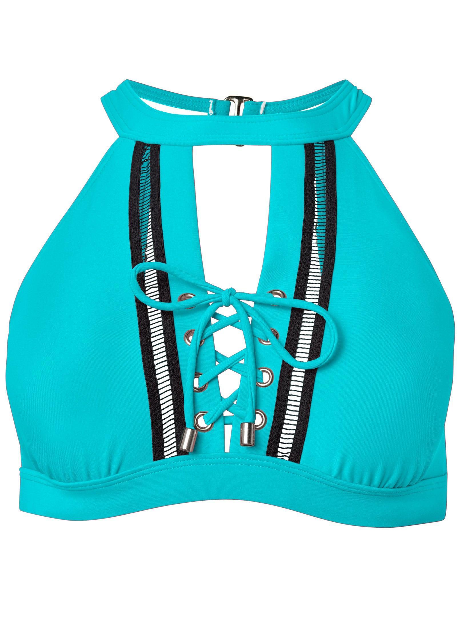 High Neck Detailed Top - Aqua Reef Product Image