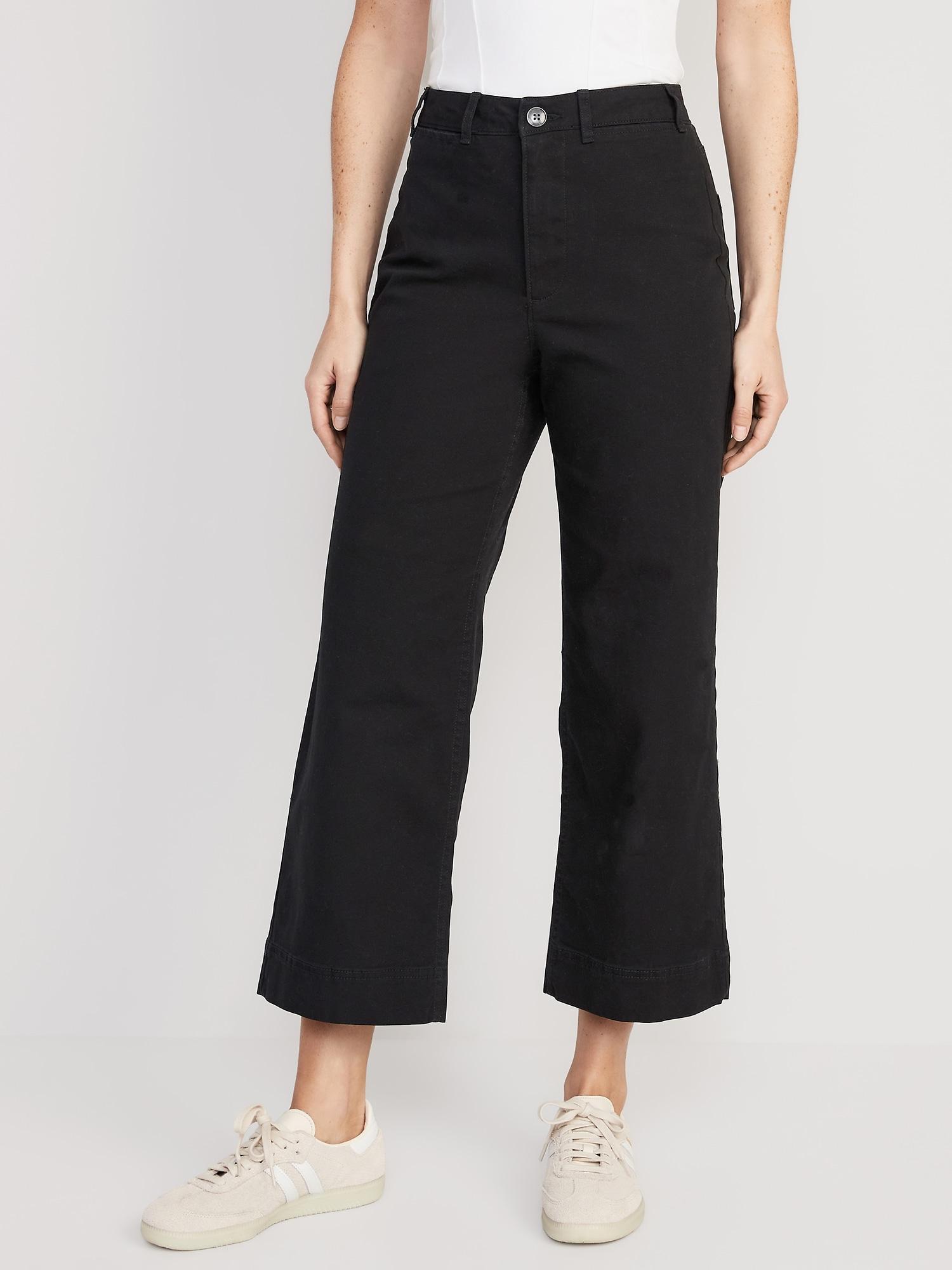 High-Waisted Wide-Leg Cropped Chino Pants for Women Product Image