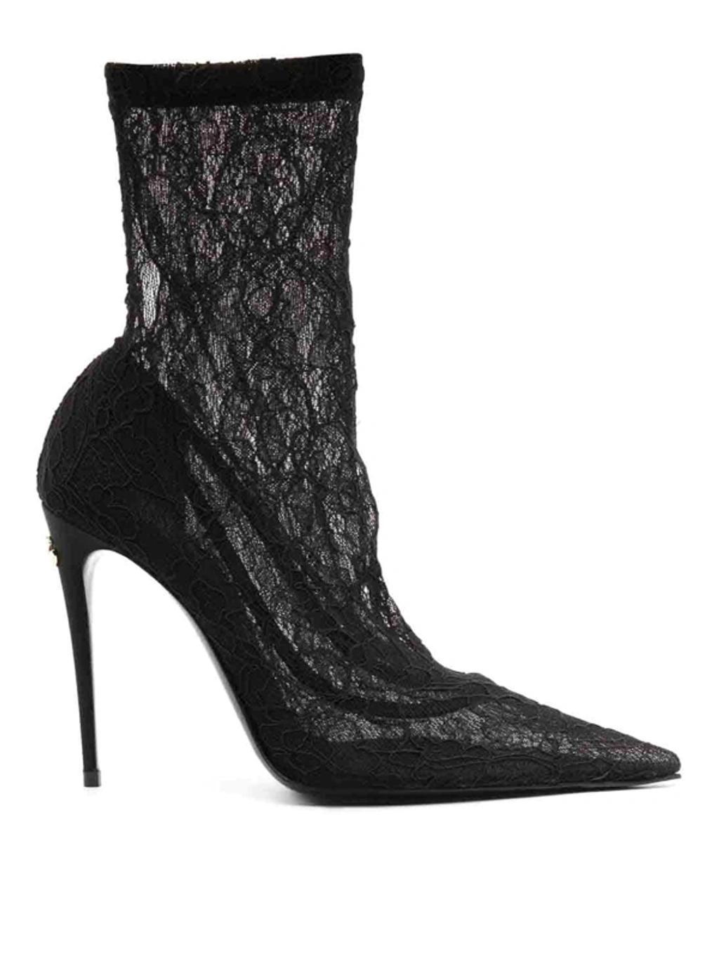 DOLCE & GABBANA Floral Lace Paneled Boots In Negro product image