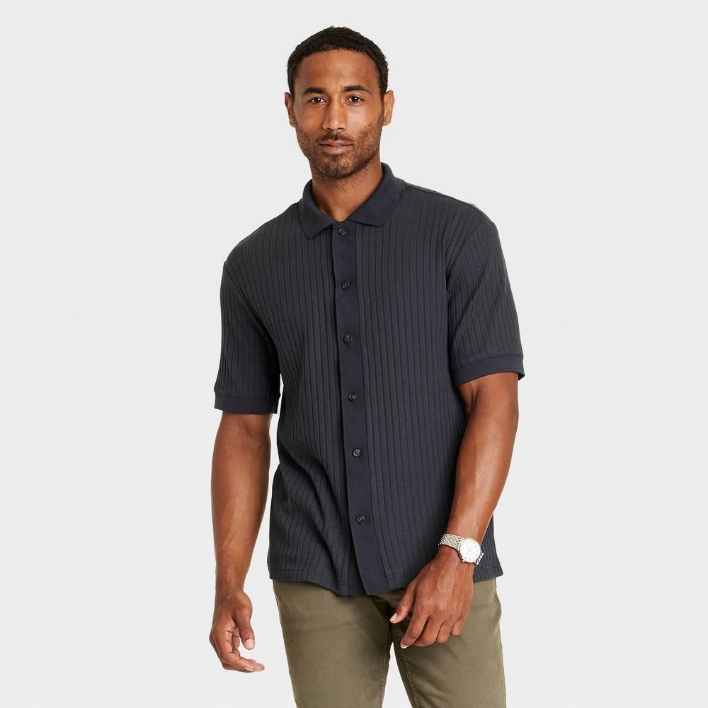 Mens Short Sleeve Full Button Polo Shirt - Goodfellow & Co Dark L Product Image