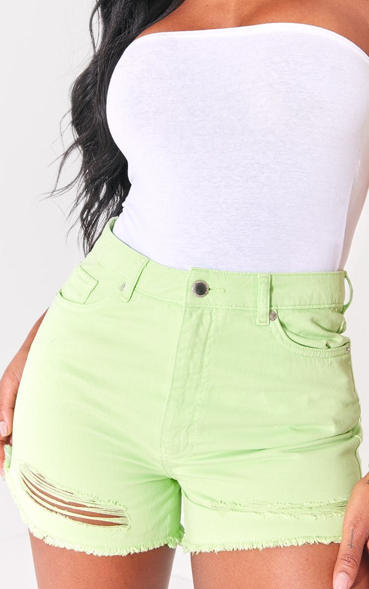 PRETTYLITTLETHING Shape Washed Green Ripped Denim Shorts Product Image