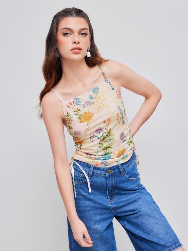 Mesh Square Neck Floral Drawstring Cami Top Product Image