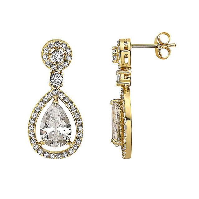 14k Gold Over Sterling Silver Cubic Zirconia Pear Drop Earrings, Womens, Gold Tone Product Image