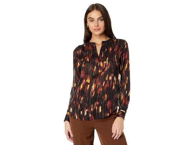 DKNY Long Sleeve Open V-Neck Blouse (Cabernet Multi) Women's Blouse Product Image