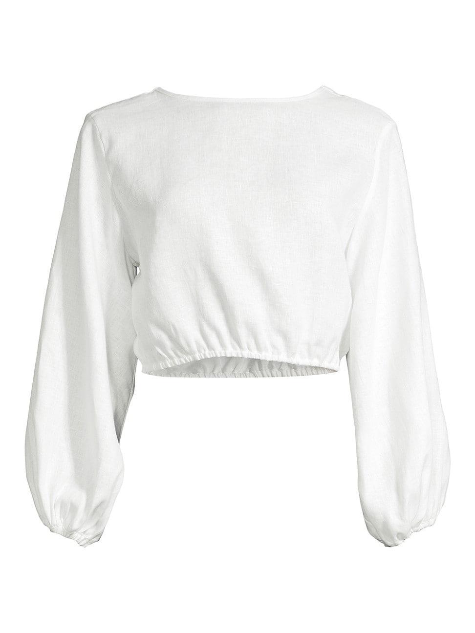 Womens Paradiso Bena Linen Puff-Sleeve Crop Top Product Image