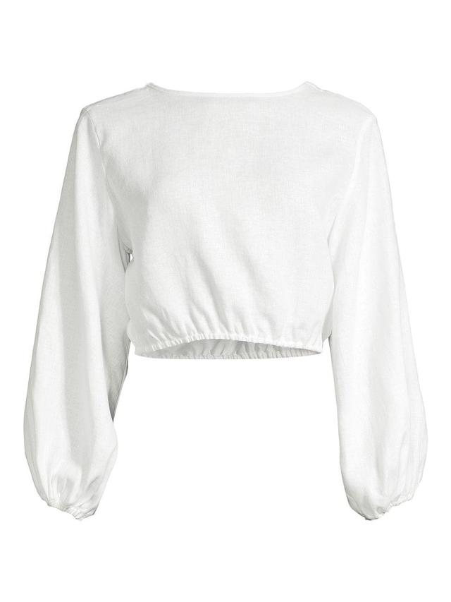 Womens Paradiso Bena Linen Puff-Sleeve Crop Top Product Image