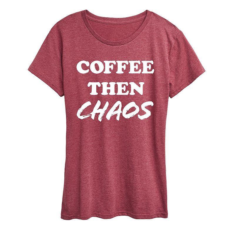 Womens Coffee Then Chaos Graphic Tee, Girls Grey Red Product Image