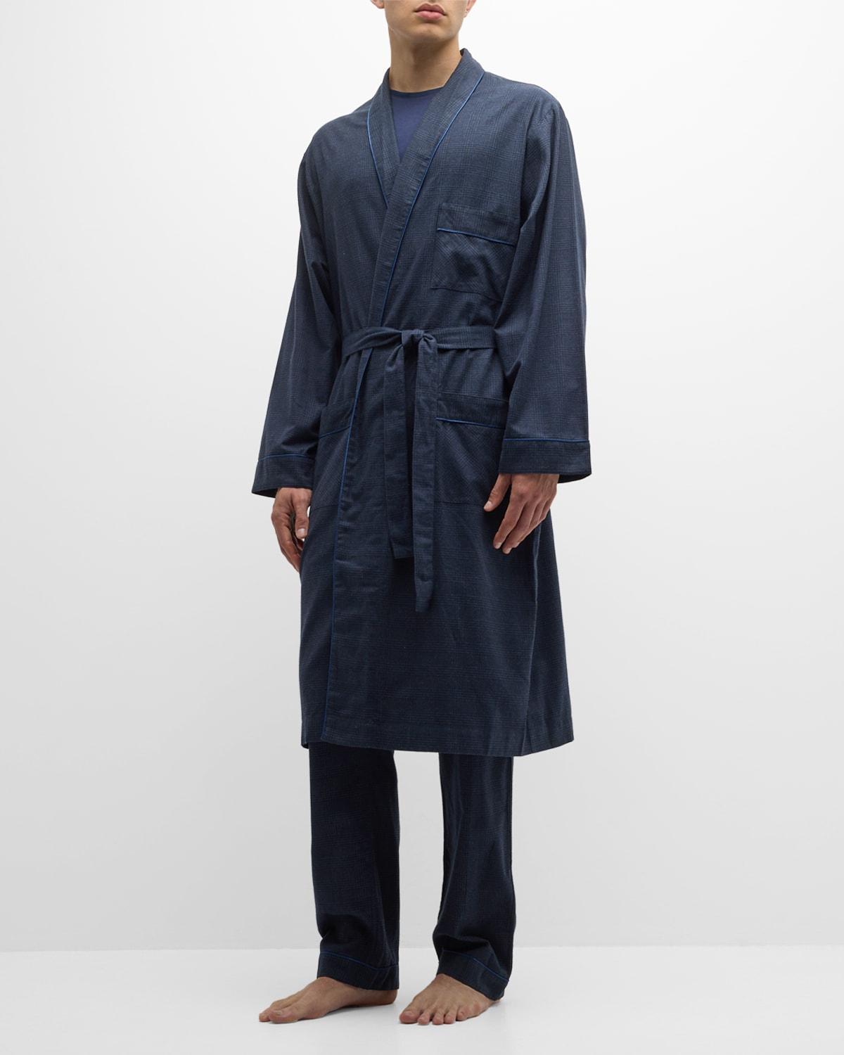 Mens Cotton-Cashmere Brushed Flannel Plaid Robe Product Image