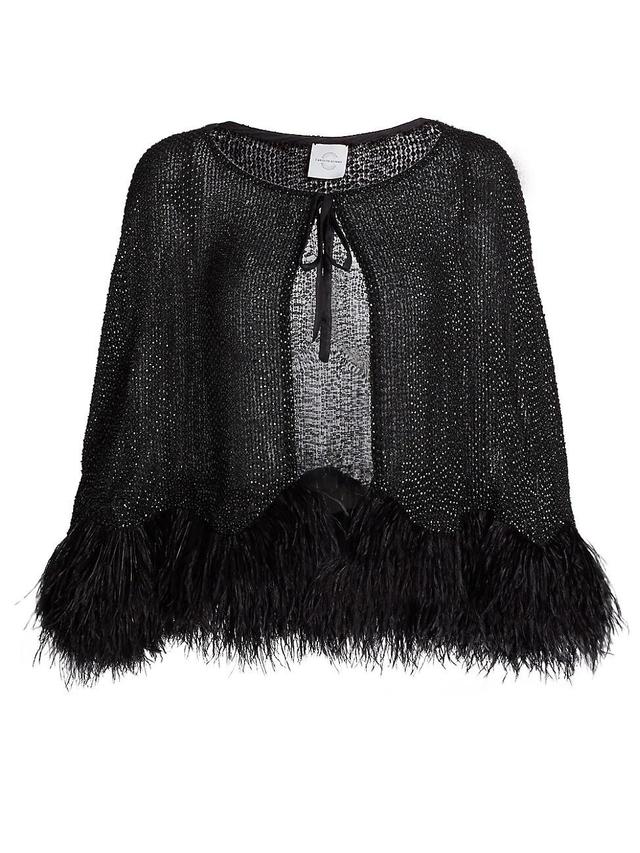 Womens Beaded Silk Feather-Trim Cape Product Image