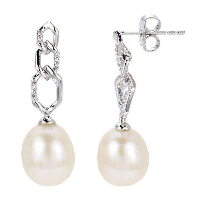 PearLustre by Imperial Sterling Silver Freshwater Cultured Pearl & Created White Sapphire Drop Earrings, Womens Product Image