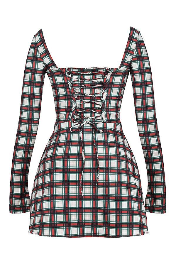 Eliza Red Tartan Corset Midi Dress - SALE Product Image