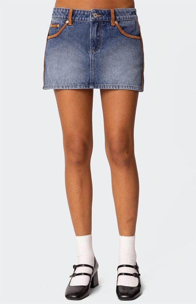 Edikted Women's Vera Suede Trim Denim Mini Skirt Product Image