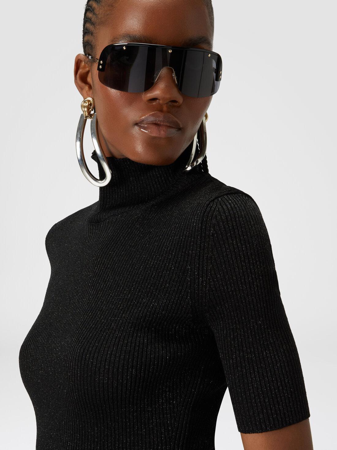 Short-sleeved turtleneck in glitter-effect viscose Black | Missoni Product Image