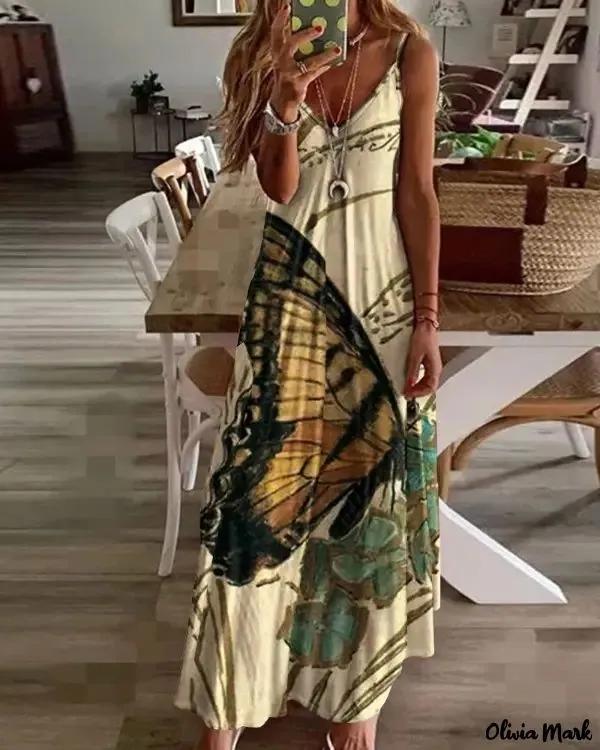 Olivia Mark – Butterfly Floral Print V-Neck Maxi Dress Product Image