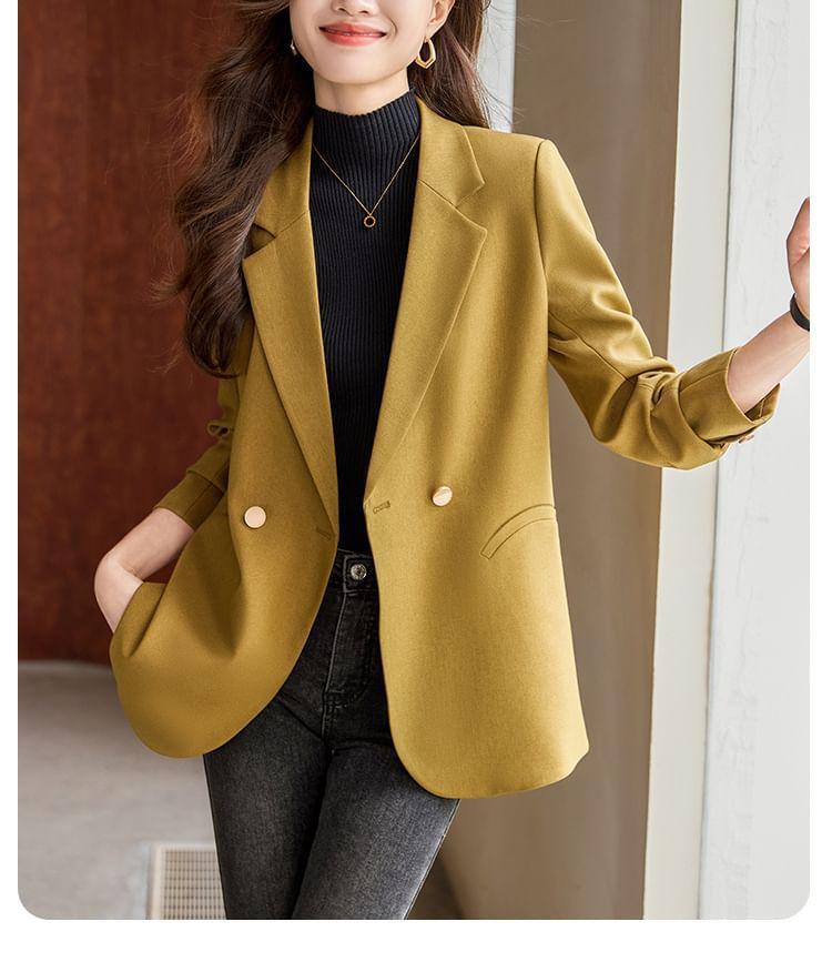 Lapel Collar Plain Double Button Blazer Product Image