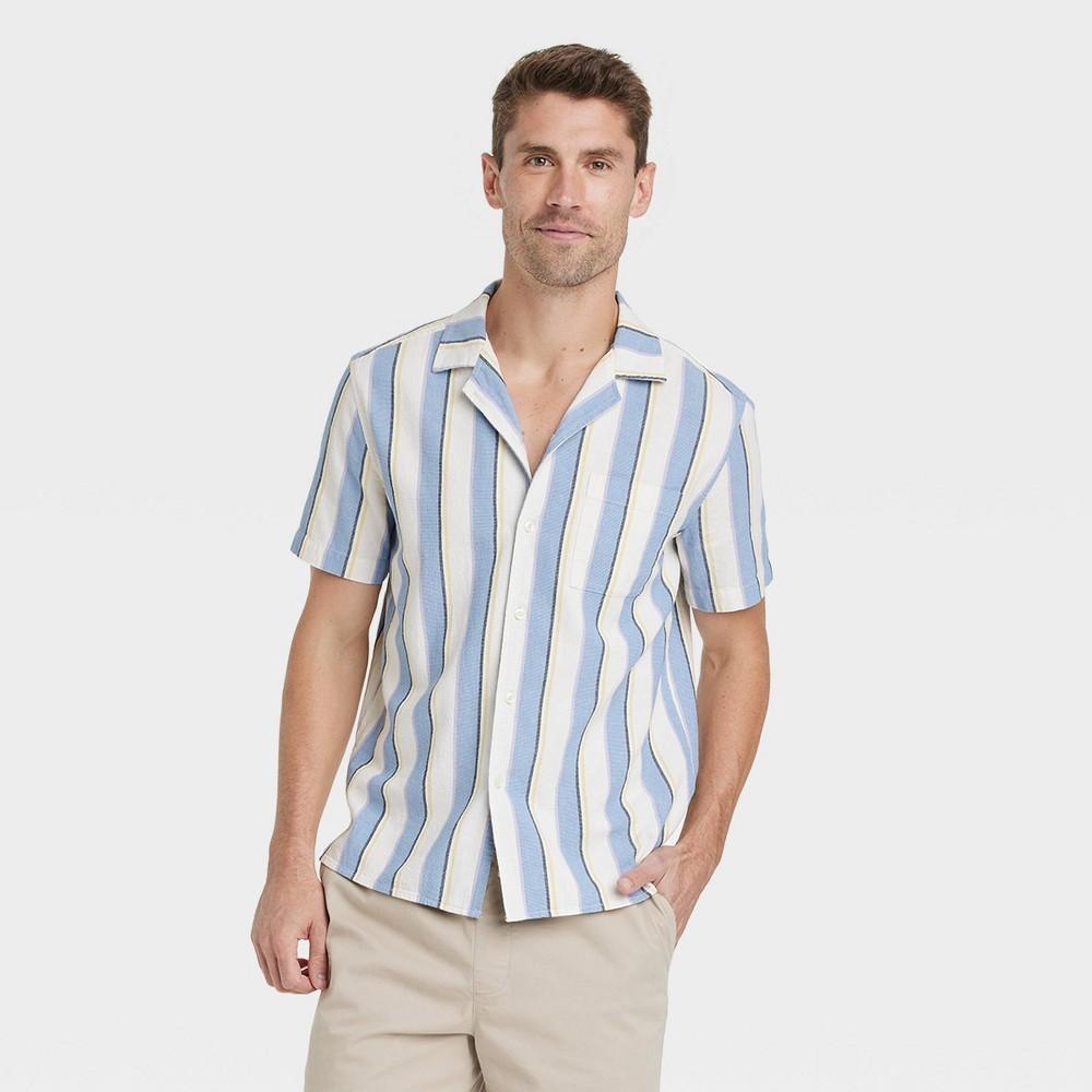 Mens Striped Short Sleeve Button-Down Shirt - Goodfellow & Co Blue XXL Product Image