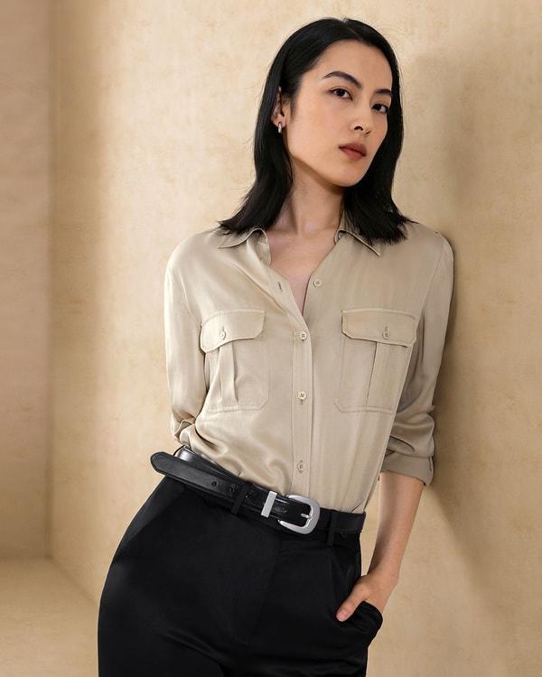 Sandwashed Silk Shirt With Epaulettes Product Image