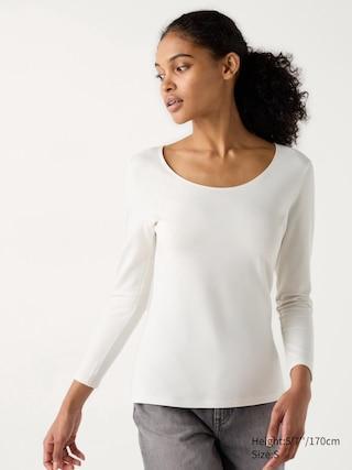 UNIQLO US Women's Heattech Cotton Scoop Neck Long-Sleeve T-Shirt (Extra Warm) with Moisture-Wicking Off White Medium UNIQLO US  M  female Product Image