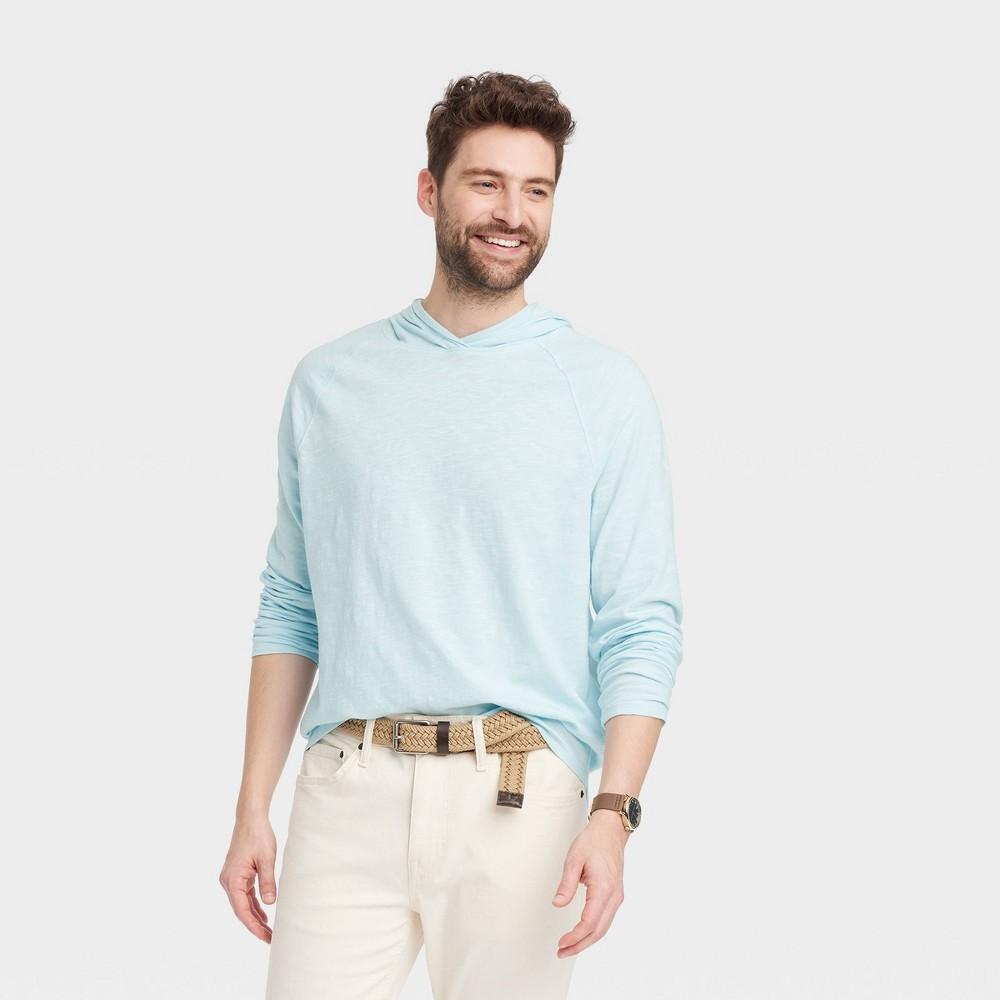 Mens Raglan Sleeve Crewneck Pullover Sweatshirt - Goodfellow & Co Light Blue Product Image