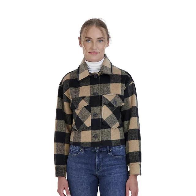 Juniors Sebby Plaid Faux-Wool Crop Shacket, Womens Red/Coppr Product Image