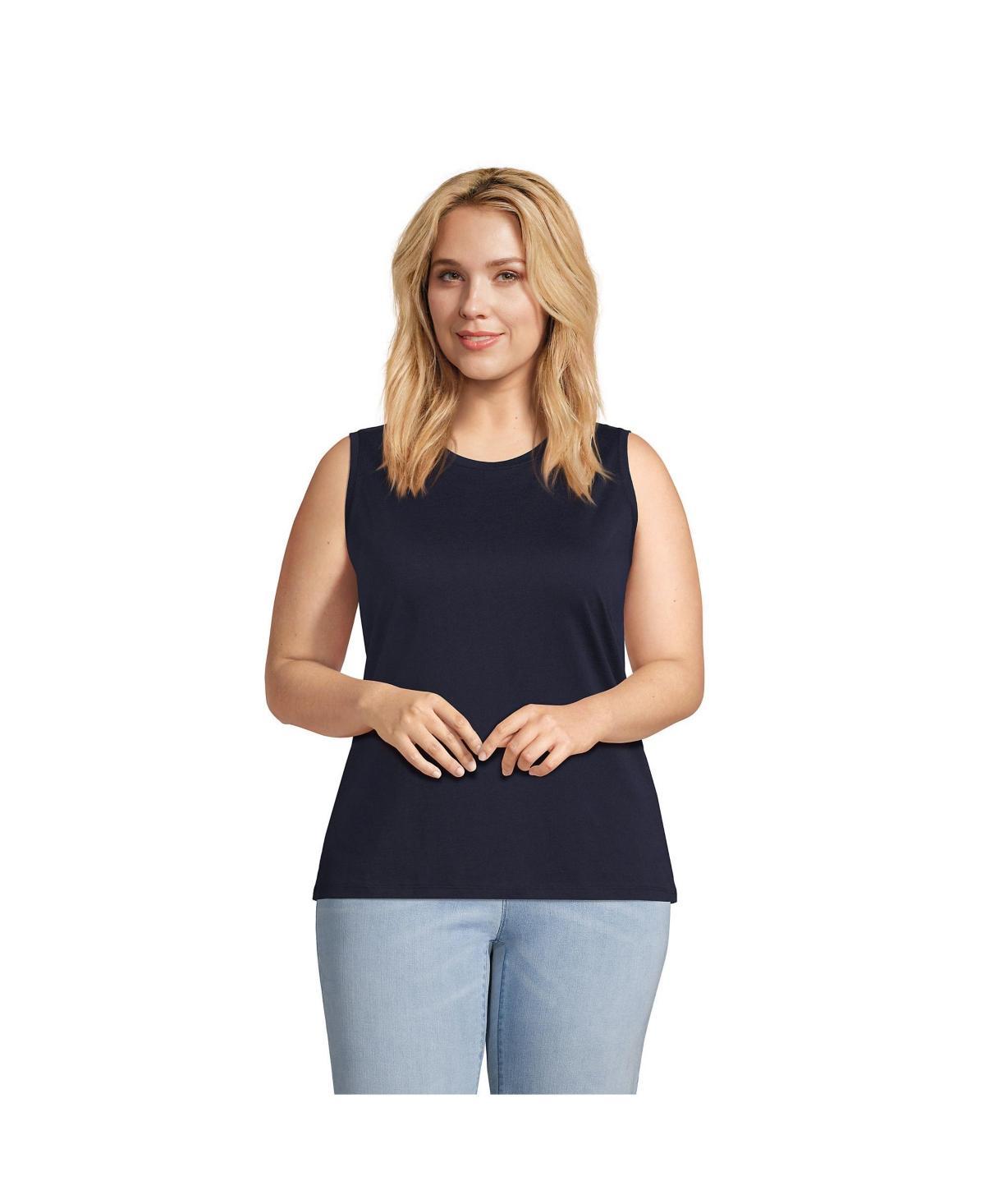 Lands End Plus Size Supima Cotton Crew Neck Tank Top Product Image