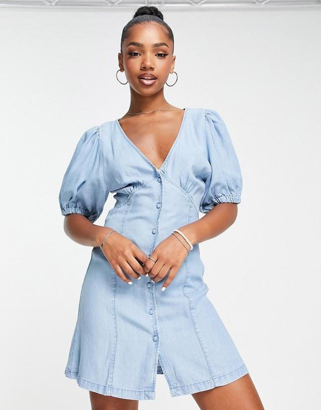 ASOS DESIGN soft denim seamed mini tea dress Product Image