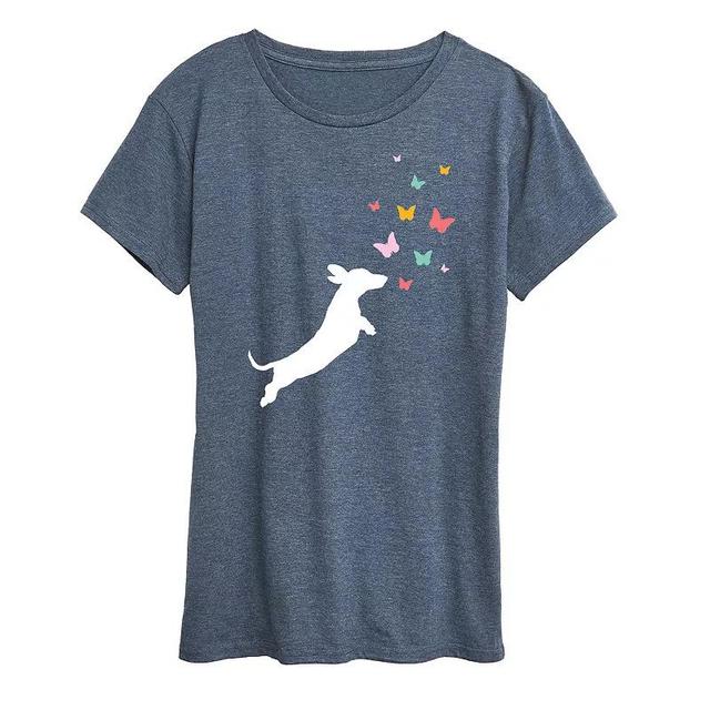 Womens Dachshund Chasing Butterflies Graphic Tee Product Image