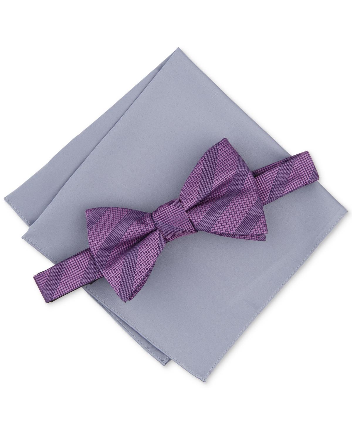 Alfani Mens Sidney Stripe Bow Tie & Solid Pocket Square Set, Created for Macys Product Image