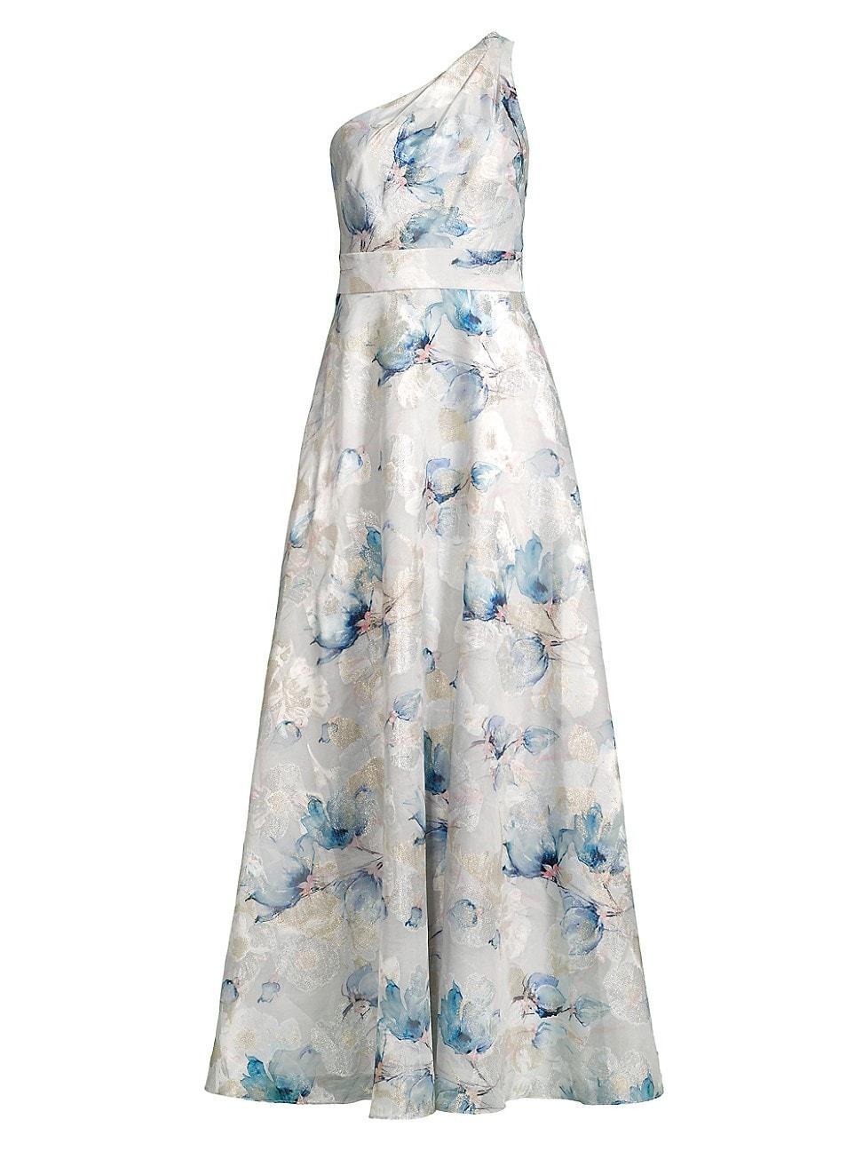 Womens Floral Jacquard One-Shoulder Gown Product Image