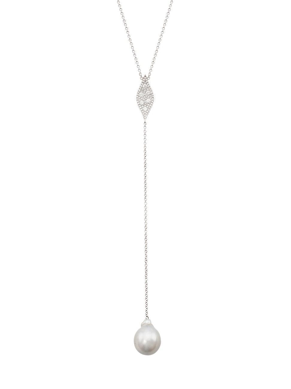 Womens 18K White Gold, Tahitian Pearl & 0.32 TCW Diamond Y Necklace - White Gold Product Image